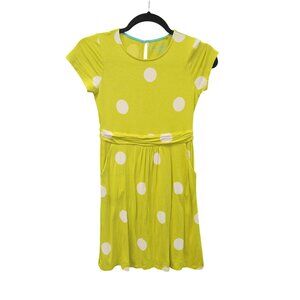 Mini Boden Girls 8/9 Polka Dot Dress Lime White Short Sleeve Pockets 2448